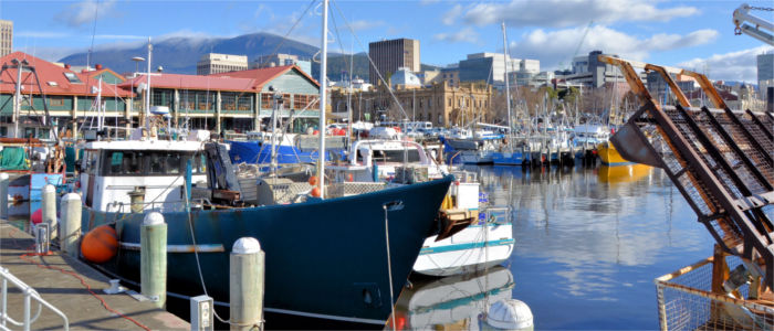 Seestadt Hobart in Tasmanien