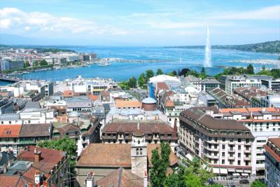 Blick über Genf zum Jet d'Eau